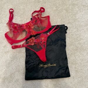 Honey Birdette Red Lace Lingerie Set